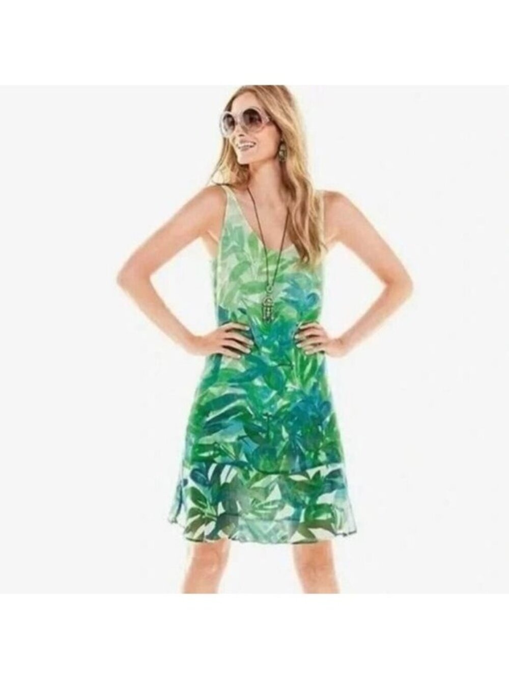 CAbi Castaway Frond Tropical Slip Dress Style 5235 Size Small